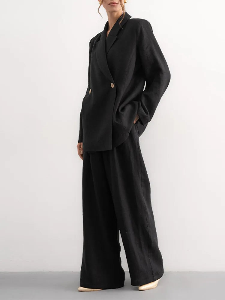Casual Women's Shirts Trouser Suits Long Sleeve Turn-Down Collar Straight Pants Solid Lady Sets 2025 Summer Casual 2 Piece Set