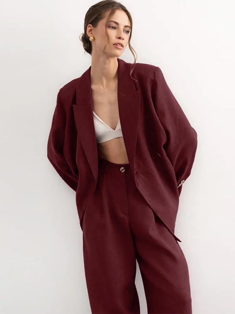 Casual Women's Shirts Trouser Suits Long Sleeve Turn-Down Collar Straight Pants Solid Lady Sets 2025 Summer Casual 2 Piece Set
