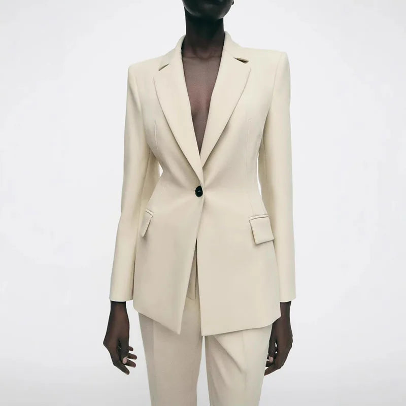 Chic Office Lady Solid Women Suit Pockets V Neck Slim Blazer Straight Loose Flare Pants New Fashion 2025 Blazer Pant Set