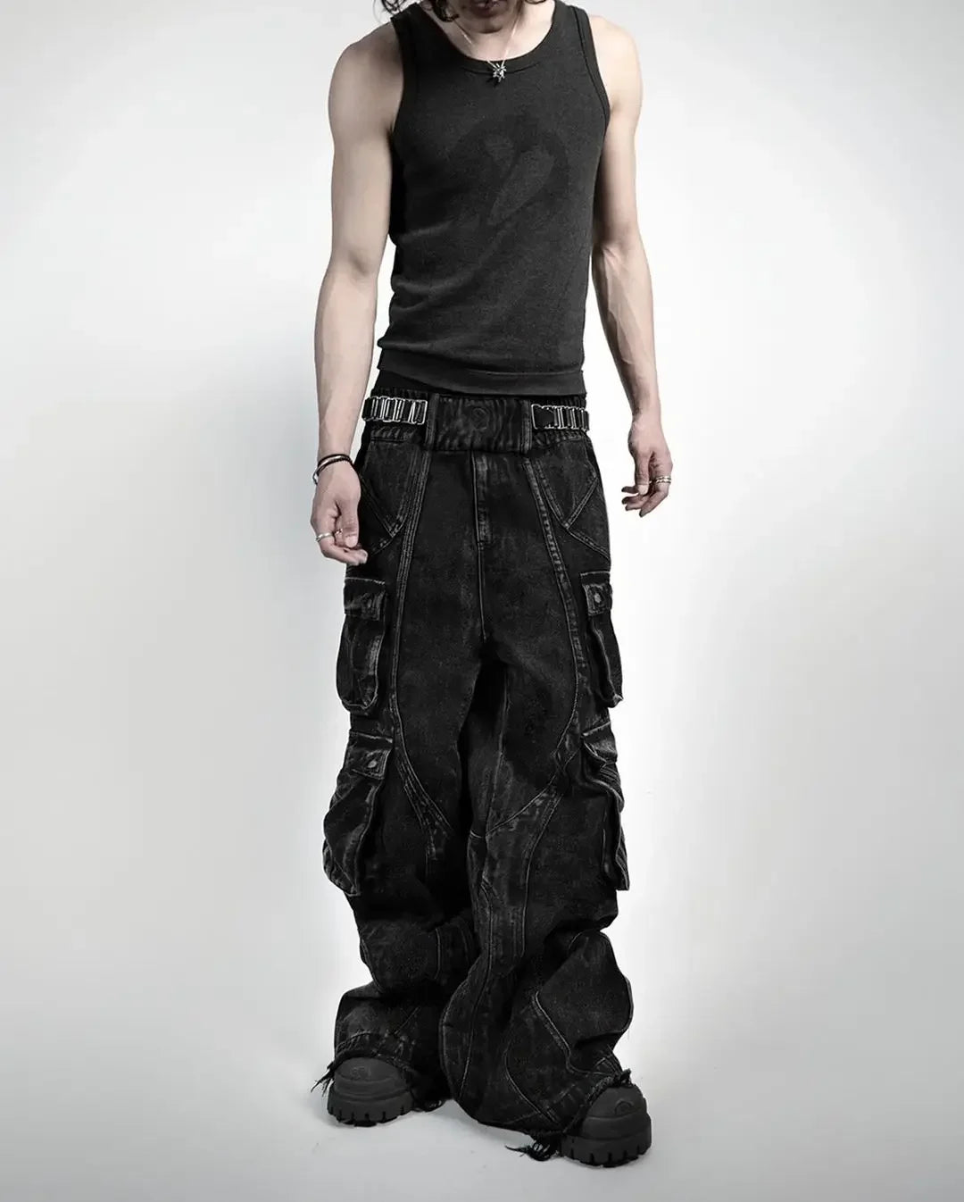 High Waisted Baggy Jeans for Men and Women Wide Leg Pants Punk Multi-Pocket Harajuku Washed Hip-Hop New Heavy Industry Y2K