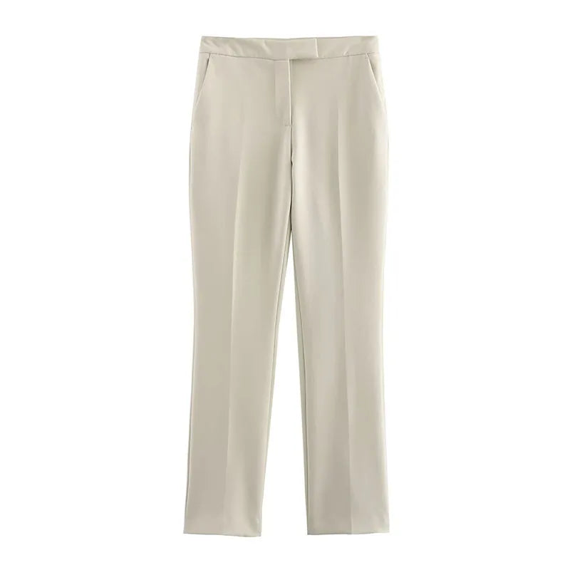 Chic Office Lady Solid Women Suit Pockets V Neck Slim Blazer Straight Loose Flare Pants New Fashion 2025 Blazer Pant Set