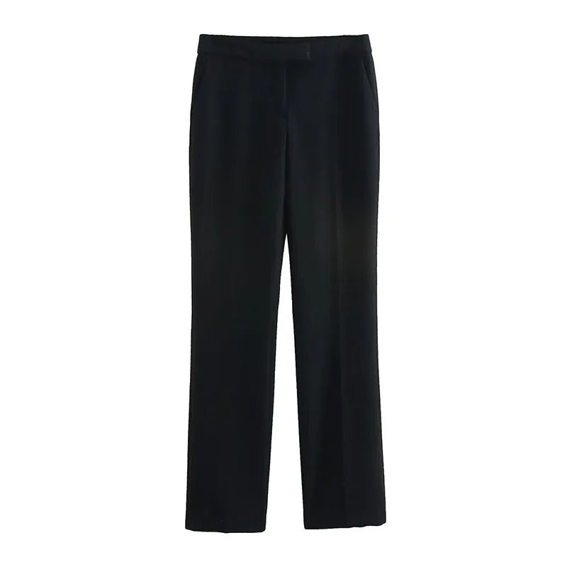 Chic Office Lady Solid Women Suit Pockets V Neck Slim Blazer Straight Loose Flare Pants New Fashion 2025 Blazer Pant Set